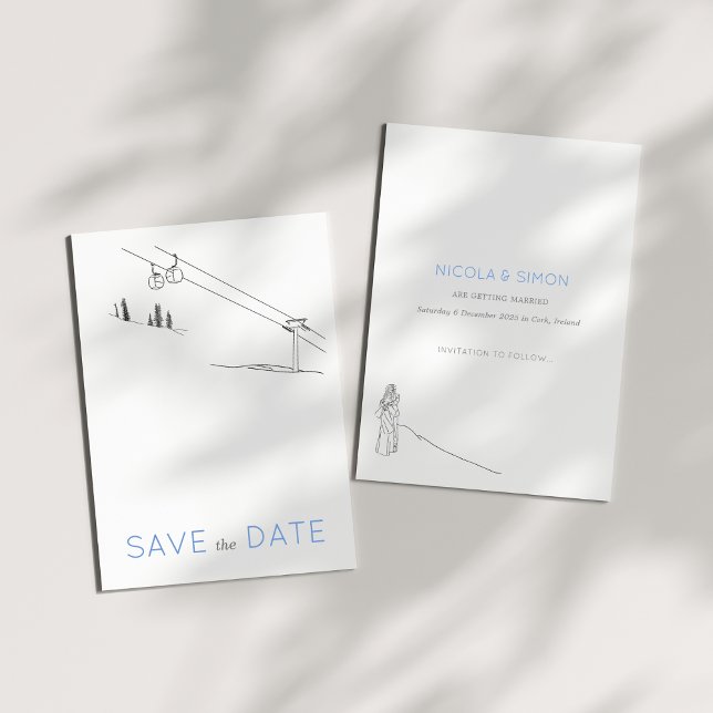 Snowy Winter Ski Neu verheiratetes Paar Schwarz-we Save The Date (Von Creator hochgeladen)