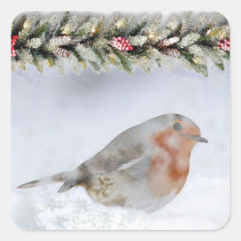 Snowy Winter Snowfinch Weihnachten Quadratischer Aufkleber