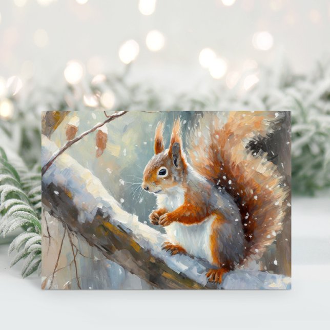 Snowy Winter Squirrel Moderne Kunst Karte (Von Creator hochgeladen)