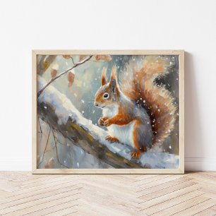 Snowy Winter Squirrel Moderne Kunst Poster