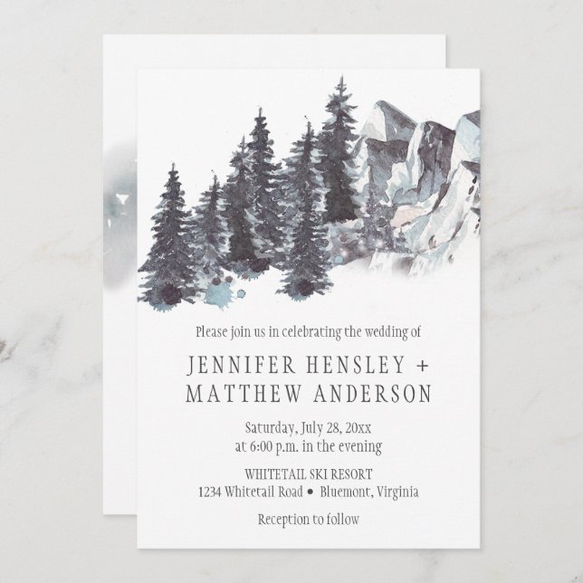 Snowy Winter Trees Mountains Snow Wedding | Einladung (Vorne/Hinten)