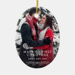 Snowy Winter Verheiratet Erster Weihnachtsurlaub F Keramik Ornament