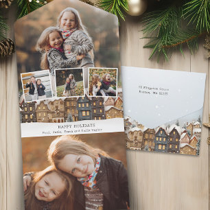 Snowy Winter Village Vier-Foto Collage All In One Einladung