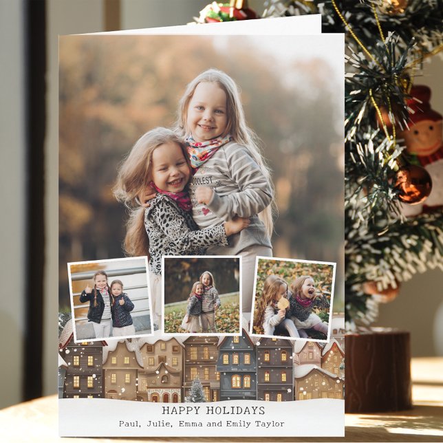 Snowy Winter Village Vier-Foto Collage Karte (Von Creator hochgeladen)