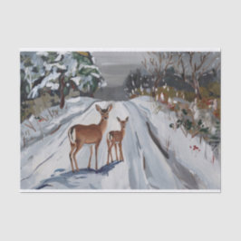 Snowy Winter Walk, Doe and Fawn Seidenpapier