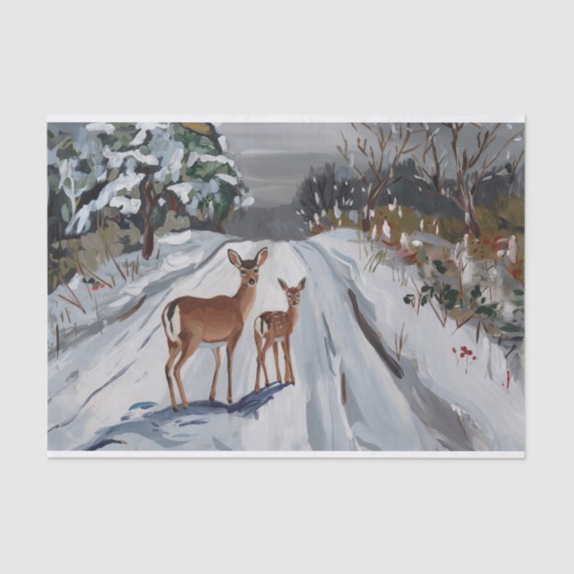 Snowy Winter Walk, Doe and Fawn Seidenpapier (Vorderseite)