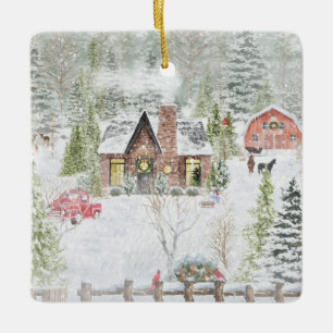 Snowy Winter Weihnachtslandschaft Szene Keramikornament