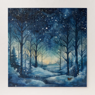 Snowy Winter Wonderland Navy und White Puzzle