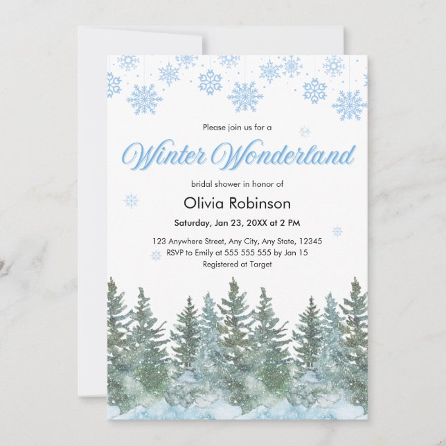 Snowy Winter Wonderland Snowflakes Bridal Shower  Einladung (Vorderseite)