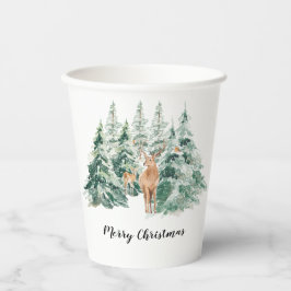 Snowy Winter Woodland Deer Frohe Weihnachten Pappbecher