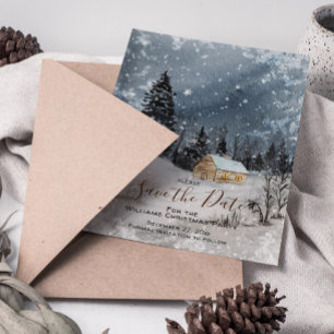 Snowy Winter Woodland Weihnachten Save the Date