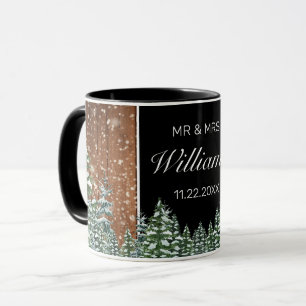 Snowy Wood & Forest Black Pine Wedding Mr. Mrs. Tasse