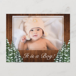 Snowy Wood & Forest Country Baby Boy Birth Foto Ankündigungspostkarte