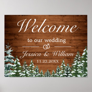 Snowy Wood & Forest Country Hochzeit Begrüßungszei Poster