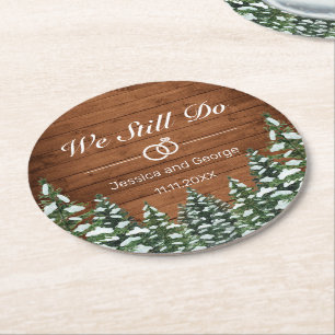 Snowy Wood & Forest Country Hochzeit Jahrestag Runder Pappuntersetzer