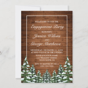 Snowy Wood & Forest Country Pine Engagement Party Einladung