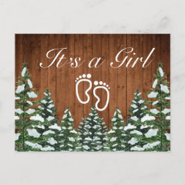 Snowy Wood & Forest Country Pine Es ist ein Mädche Ankündigungspostkarte