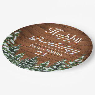 Snowy Wood & Forest Country Pine Happy Birthday Pappteller