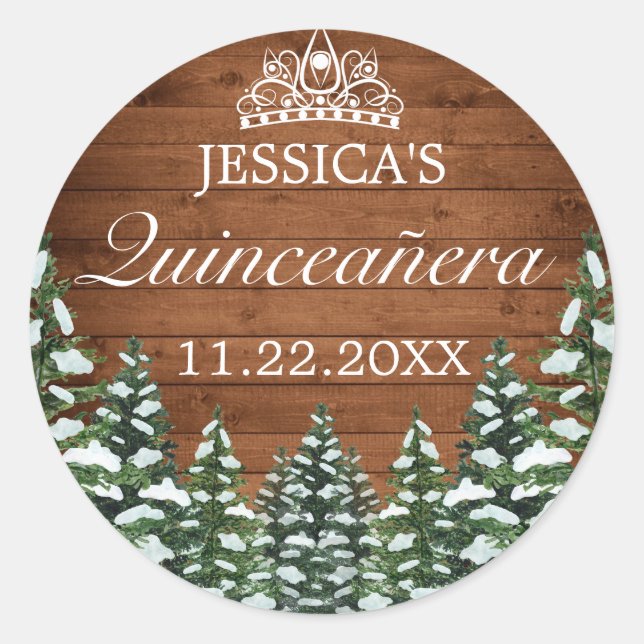Snowy Wood & Forest Country Pine Tiara Quinceanera Runder Aufkleber (Vorderseite)