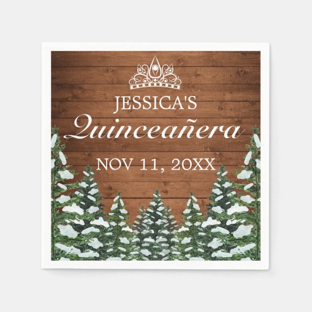 Snowy Wood & Forest Country Pine Tiara Quinceañera Serviette (Vorderseite)