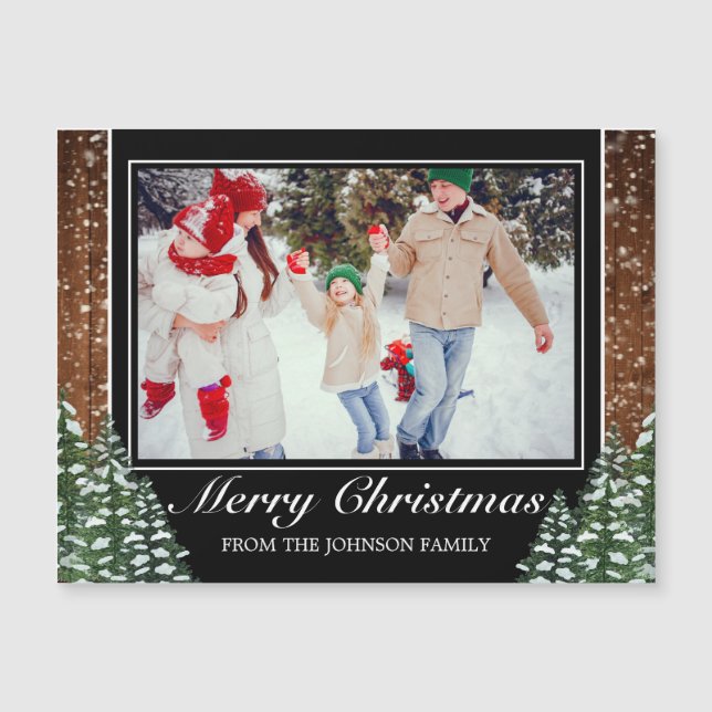 Snowy Wood & Forest Foto Frohe Weihnachtsgrüße Magnetkarte (Vorderseite)