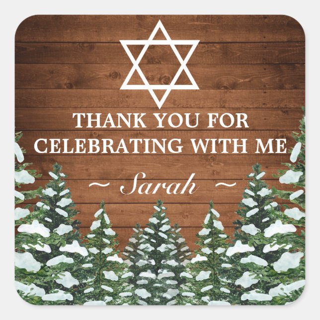 Snowy Wood & Forest Pine Bar Bat Mitzvah Vielen Da Quadratischer Aufkleber (Vorderseite)