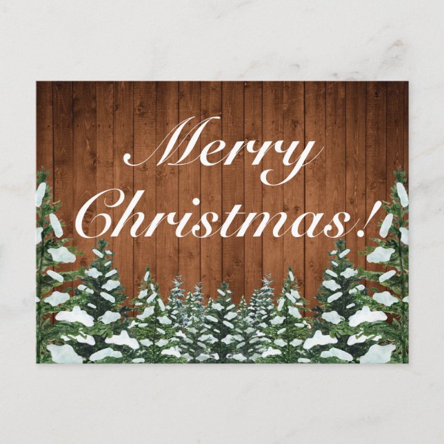 Snowy Wood & Forest Rural Frohe Weihnachtsgrüße Ankündigungspostkarte (Vorderseite)