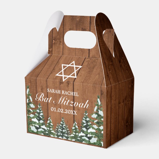 Snowy Wood & Forest Rural Pine Bar Bat Mitzvah Geschenkschachtel (Vorderseite)