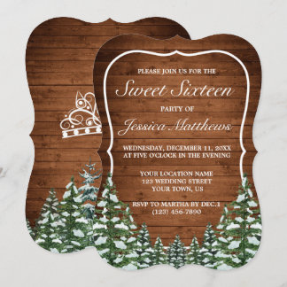 Snowy Wood & Forest Rural Pine Sweet 16 Einladung