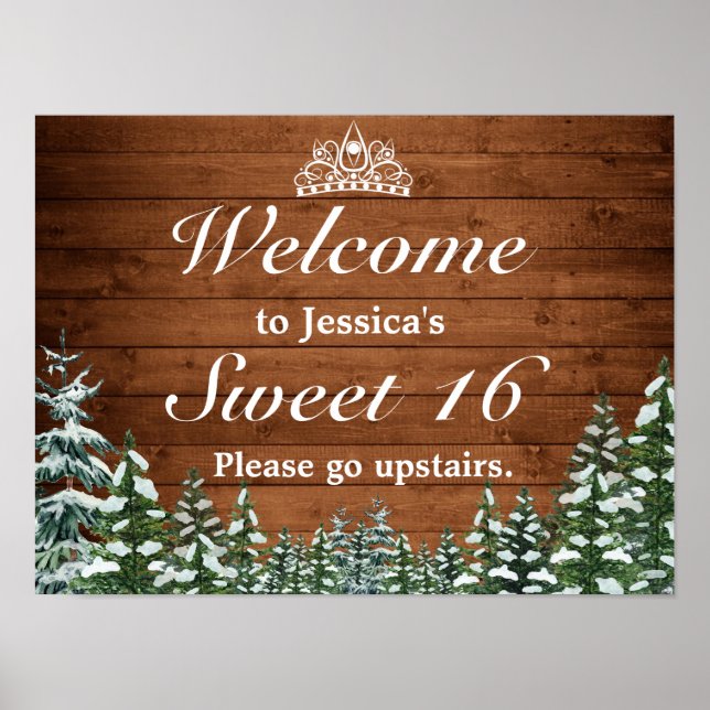 Snowy Wood & Forest Tiara Sweet 16 Willkommenszeic Poster (Vorne)