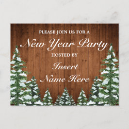 Snowy Wood Pine New Year Party Einladung Postcard