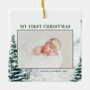Snowy Woodland Baby's First Christmas Foto Cerami Keramikornament