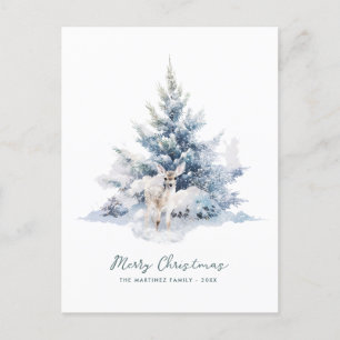 Snowy Woodland Pine Deer Frohe Weihnachten