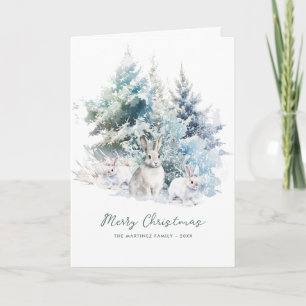 Snowy Woodland Pine Rabbit Frohe Weihnachten gekla Karte