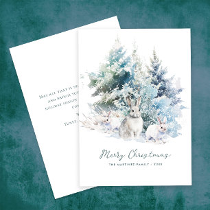 Snowy Woodland Pine Rabbit Frohe Weihnachtswoche Feiertagskarte