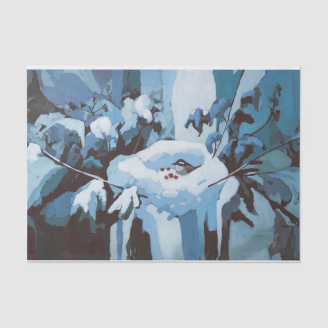 Snowy Zuhause, Wintervogelnest Seidenpapier (Vorderseite)