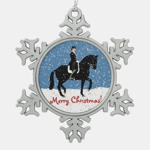 Snowydressage-Pferdeweihnachten Schneeflocken Zinn-Ornament