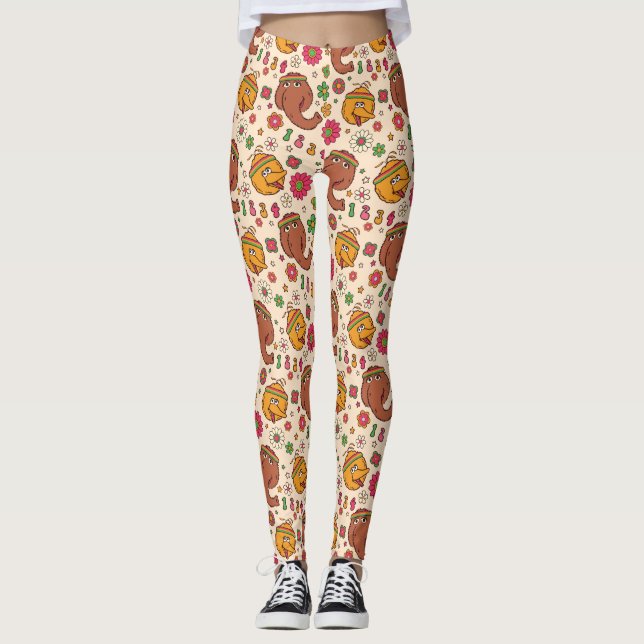 Snuffleupagus und Big Bird Groovy Blume Muster Leggings (Vorderseite)