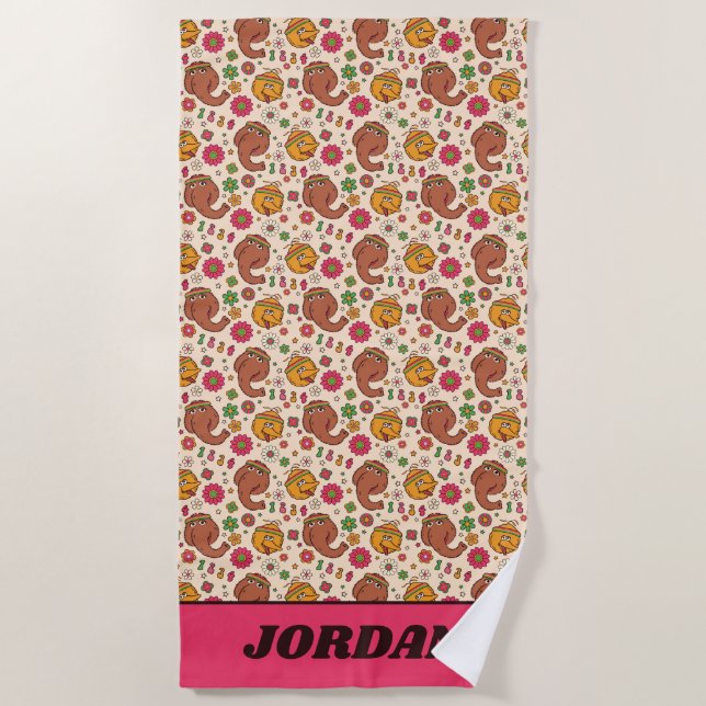 Snuffleupagus und Big Bird Groovy Blume Muster Strandtuch (Vorderseite)