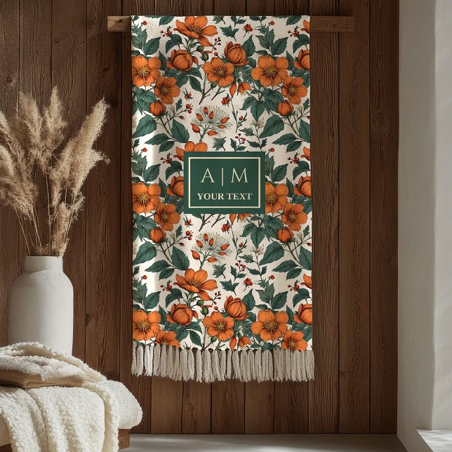 Snug Autumn Flowers Terracotta Rustic Green Tones  Fleecedecke (Snug Autumn Flowers Terracotta Rustic Green Tones Blanket)