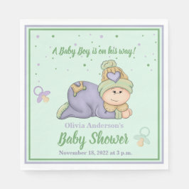 Snuggle Baby Boy - Green & Lila Baby Dusche Serviette