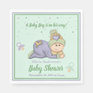 Snuggle Baby Boy - Green & Lila Baby Dusche Serviette