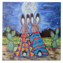 "Snuggle Bunnies" 6" Fliesen/Trivet; Romantische K