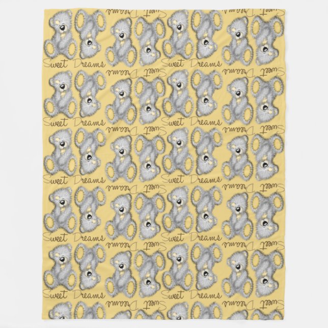Snuggle Sweet Dreams Teddy-buff gelb Fleecedecke (Vorderseite)
