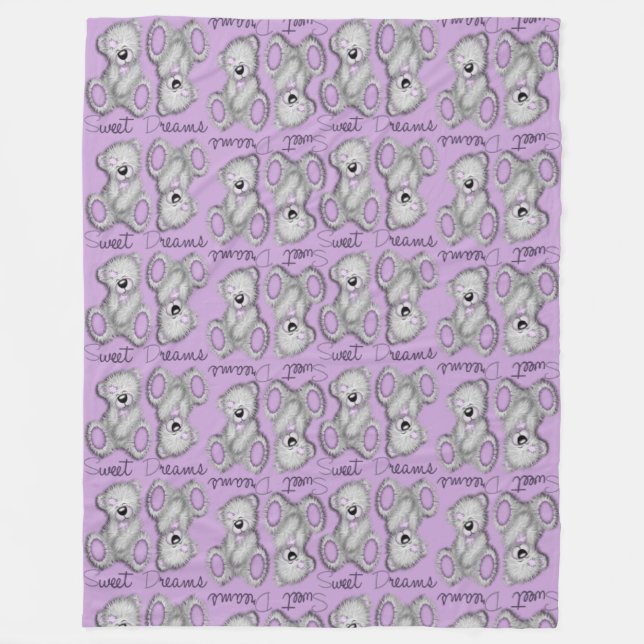 Snuggle Sweet Dreams Teddy-mutierte Lavendel Fleecedecke (Vorderseite)
