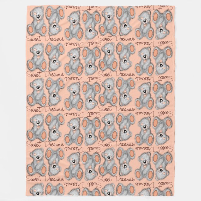 Snuggle Sweet Dreams Teddy-pfirsichgelb Fleecedecke (Vorderseite)
