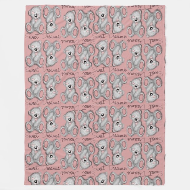 Snuggle Sweet Dreams Teddy Soft Rose Fleecedecke (Vorderseite)