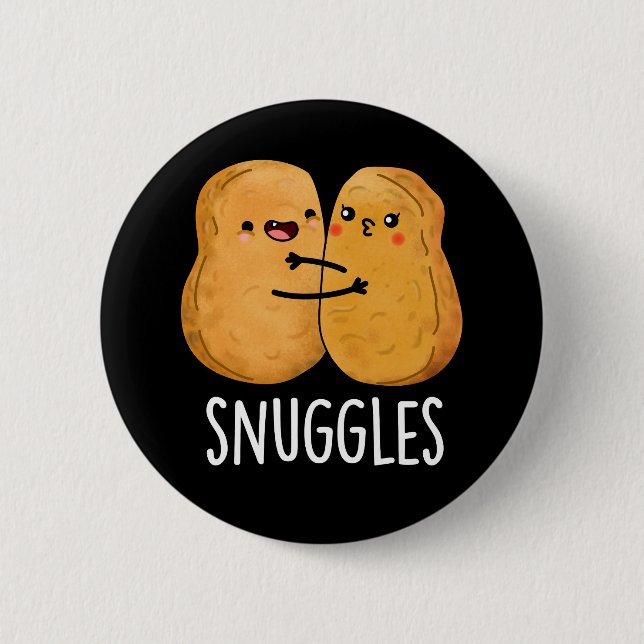 Snuggles Funny Nugget Couple Pun Dark BG Button (Vorderseite)