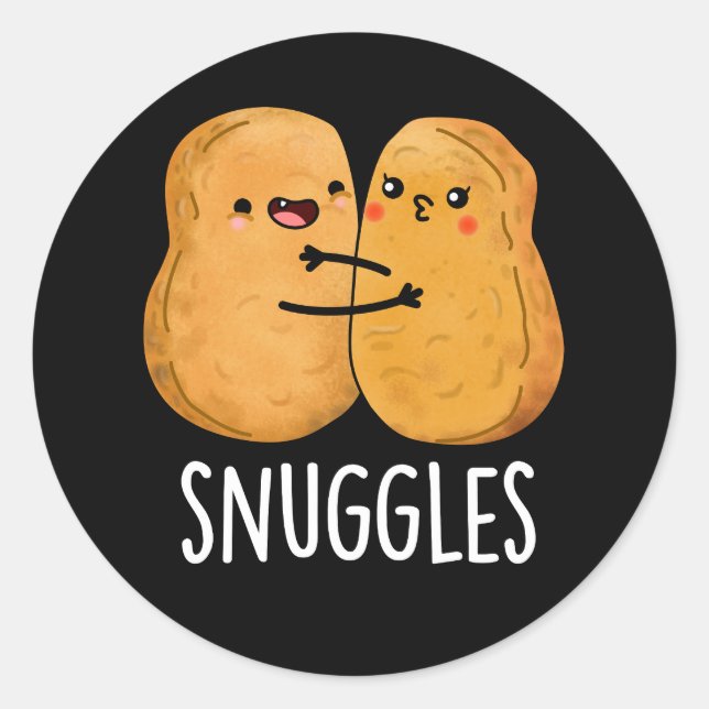 Snuggles Funny Nugget Couple Pun Dark BG Runder Aufkleber (Vorderseite)