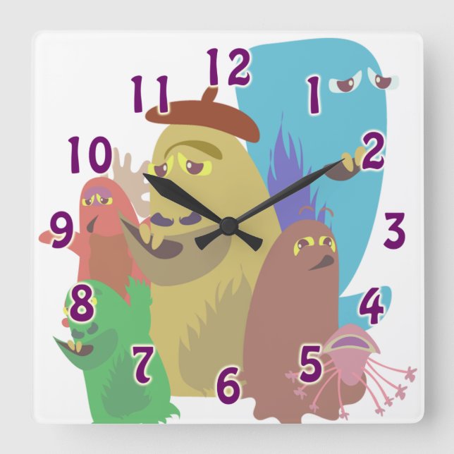 So Beängstigend Monster Pals Fun Kawaii Cartoon Ar Quadratische Wanduhr (Vorderseite)